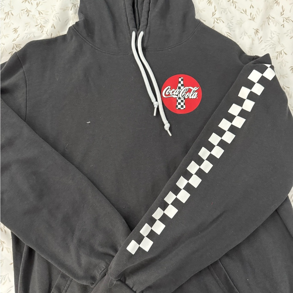 Coca Cola Black and White Sweater with Checkered Sleeves